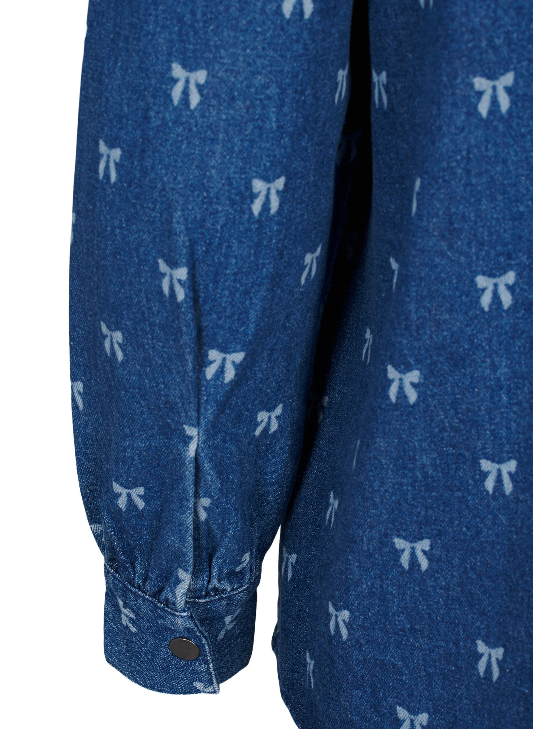 Zizzi Denimskjorte med sl&oslash;jfer, Denim Blue W. Wh.Bow, Packshot image number 3