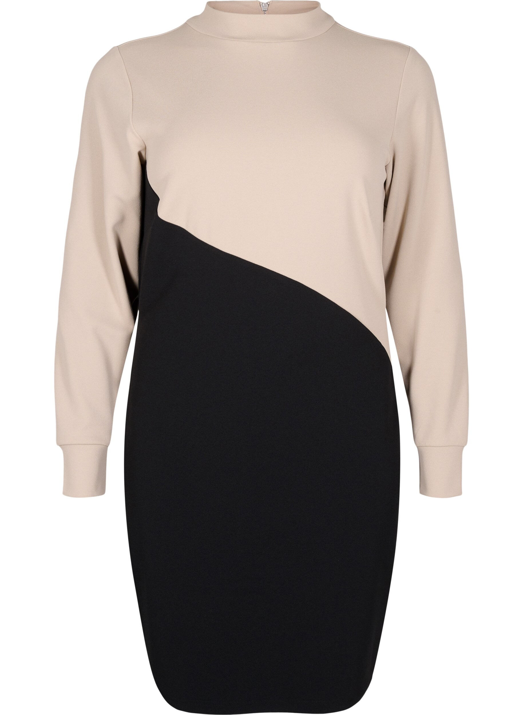 Zizzi Colorblock kjole med h&oslash;j hals, Black w. P.Cashmere, Packshot image number 0