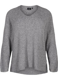 Strikbluse med slids, Light Grey Melange
