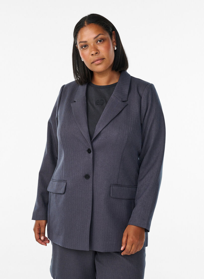 Klassisk blazer med lommer, Grå, Model