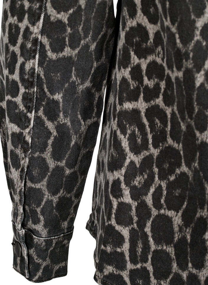 Denimskjorte i leopardprint med knapper, Grå, Packshot image number 3