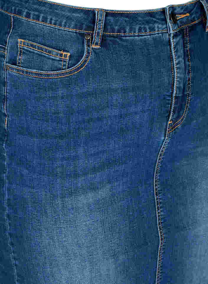 Denim midinederdel med slids, Dark blue denim, Packshot image number 2
