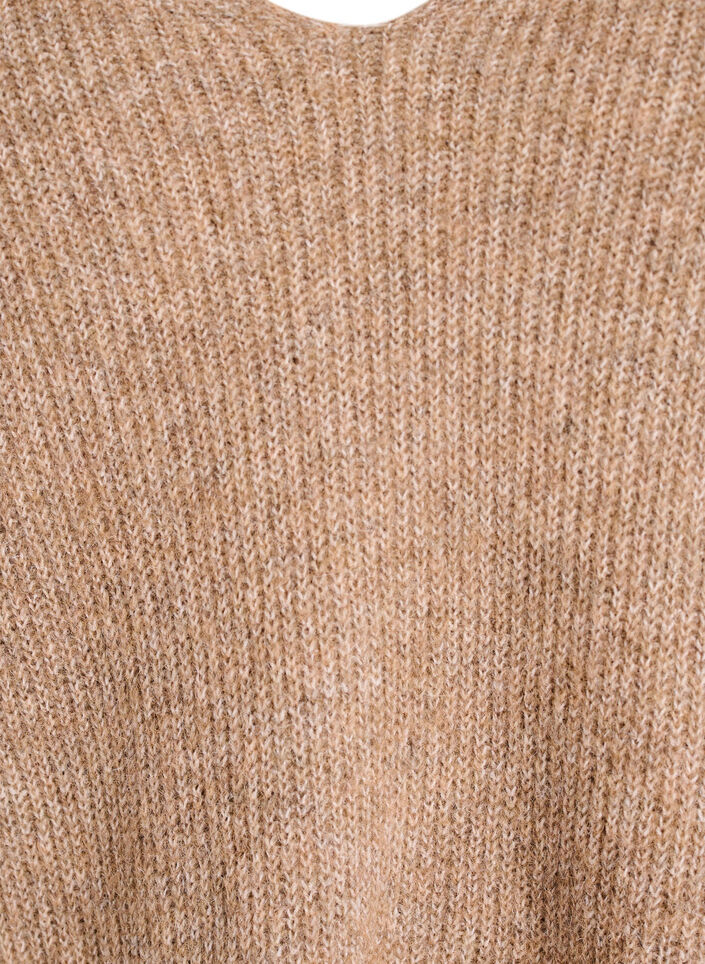 Strikbluse med V-hals og raglan&aelig;rmer, Brun, Packshot image number 2