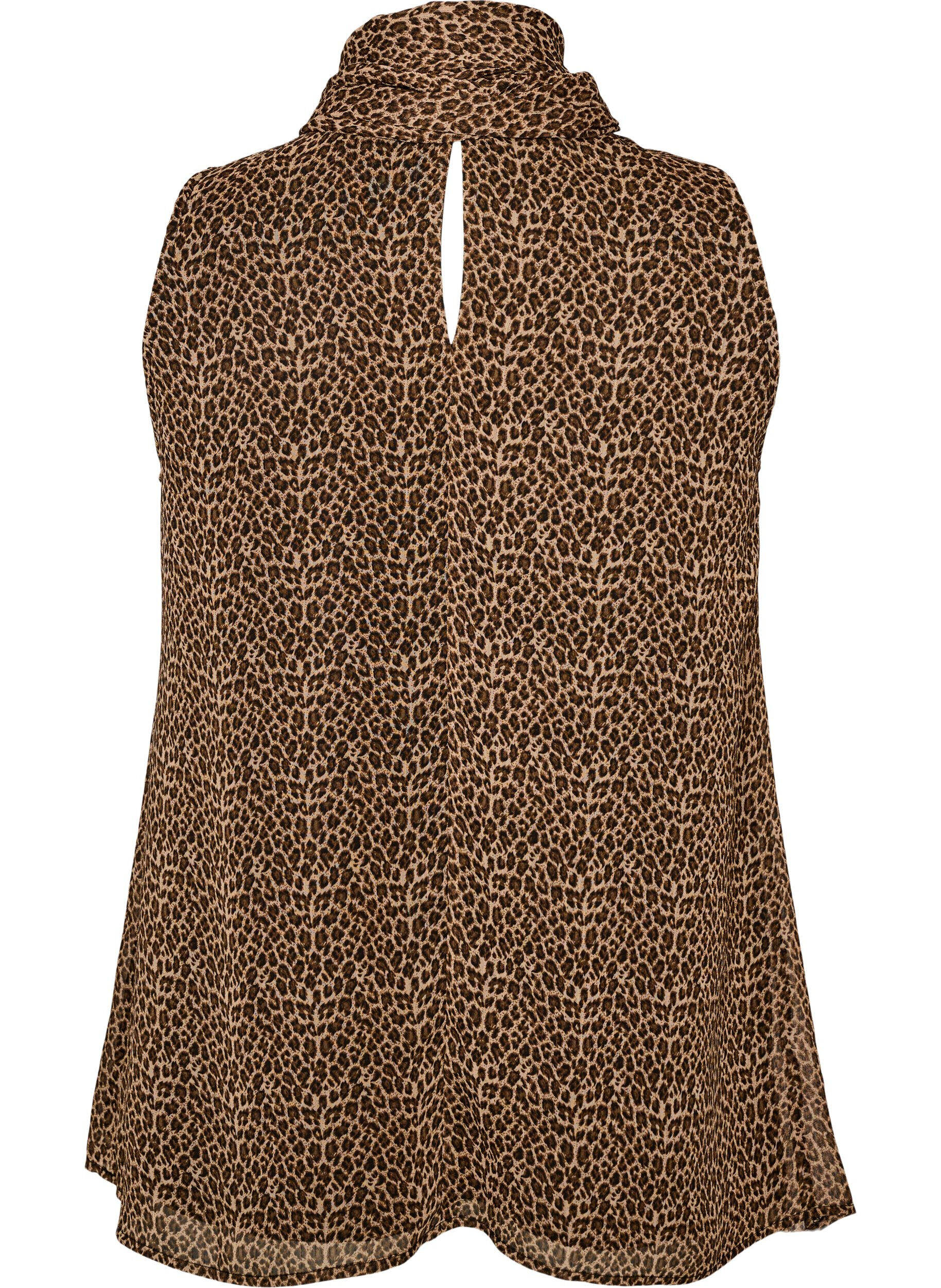 Zizzi&AElig;rmel&oslash;s bluse med h&oslash;j hals og sl&oslash;jfe, Brun, Packshot image number 1