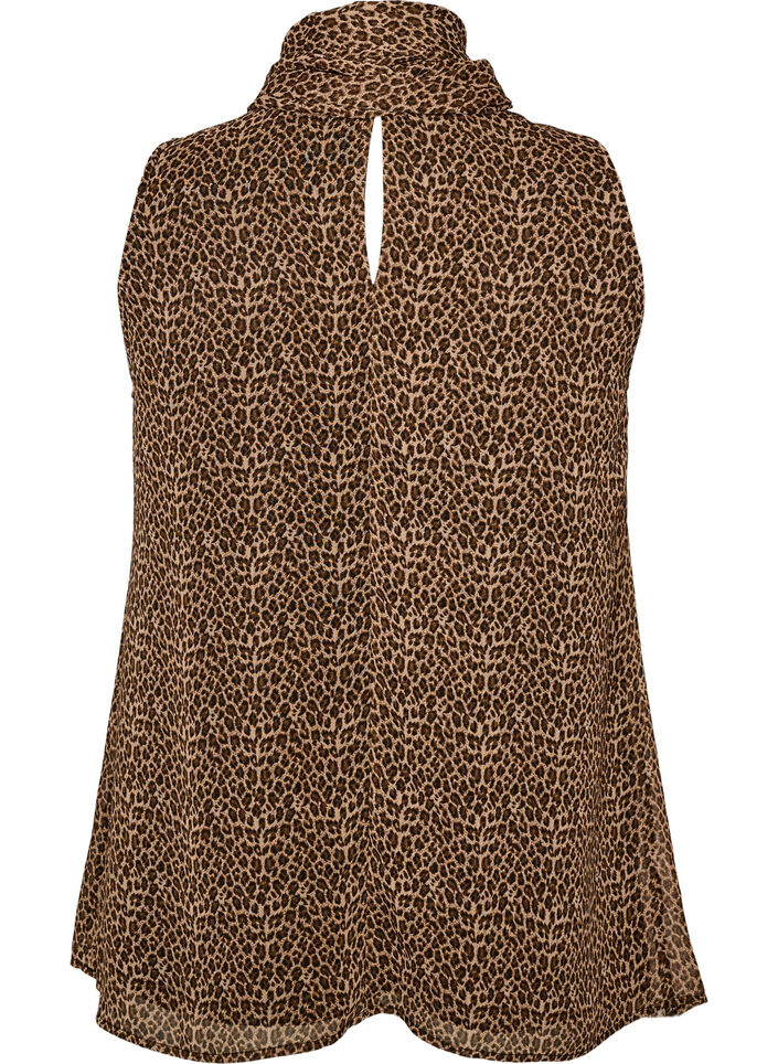 &AElig;rmel&oslash;s bluse med h&oslash;j hals og sl&oslash;jfe, Brun, Packshot image number 1
