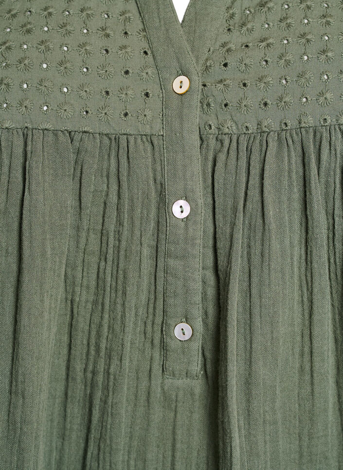 Tunika i bomuldsmusselin med broderi anglaise, Gr&oslash;n, Packshot image number 2