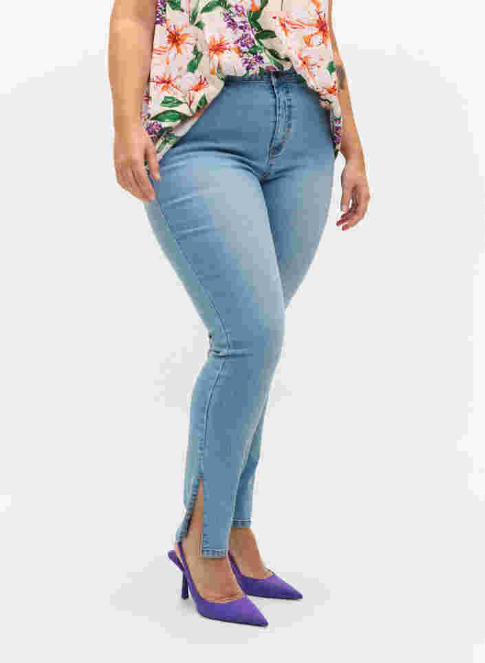 Amy jeans med høj talje og slids, Light blue, Model image number 3