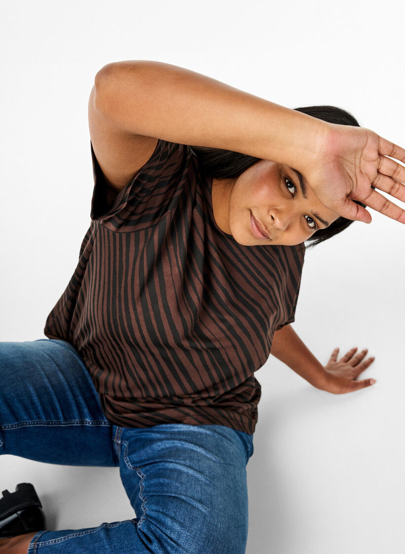 Oversize bluse med mønster, Brun, Image image number 0