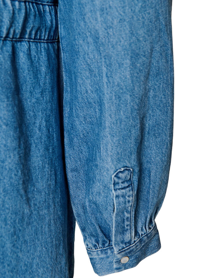 Denimkjole med V-udsk&aelig;ring og bindeb&aring;nd, Bl&aring;, Packshot image number 3