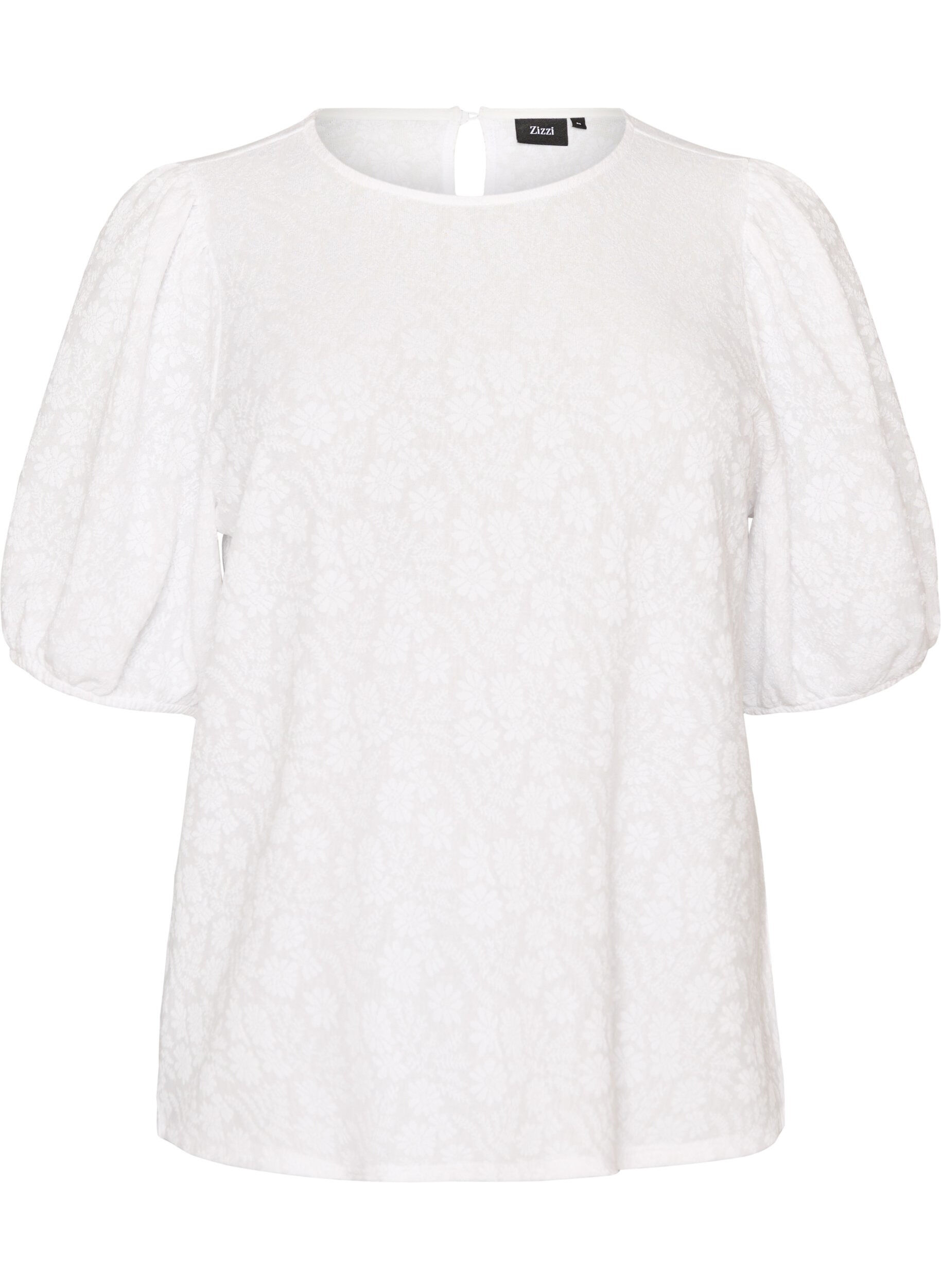 ZizziBluse med struktur og korte &aelig;rmer, Hvid, Packshot image number 0