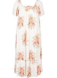 Lang kjole med firkantet udsk&aelig;ring og blomstermotiver, Vanilla