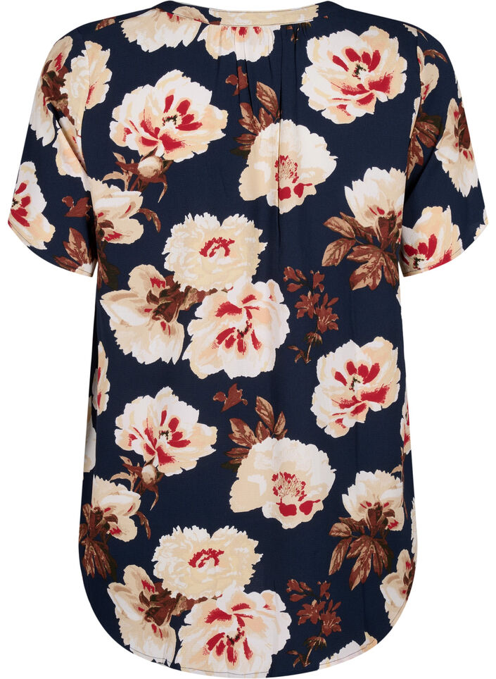 Bluse med korte &aelig;rmer og v-udsk&aelig;ring , Bl&aring;, Packshot image number 1