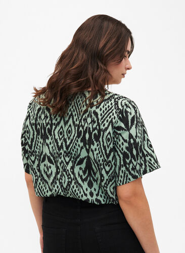 FLASH - Bluse med korte ærmer og print, Green Bay Ehnic, Model image number 1