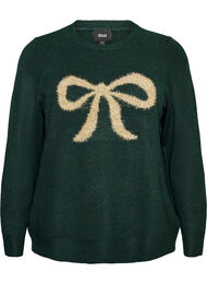 Strikbluse med glittersl&oslash;jfe, Gr&oslash;n