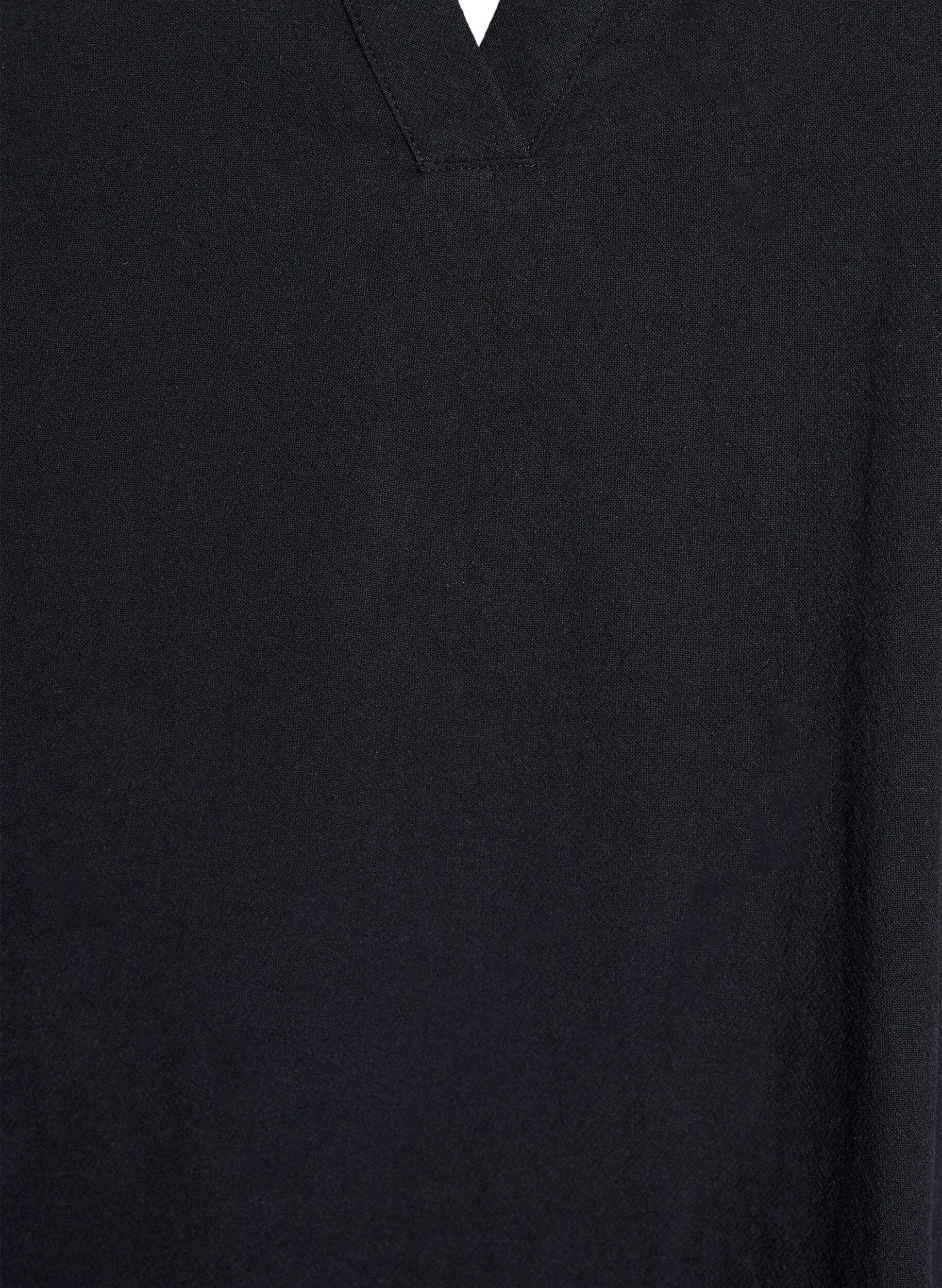 Zizzi Tunika med V-udsk&aelig;ring og fl&aelig;sedetaljer, Sort, Packshot image number 2