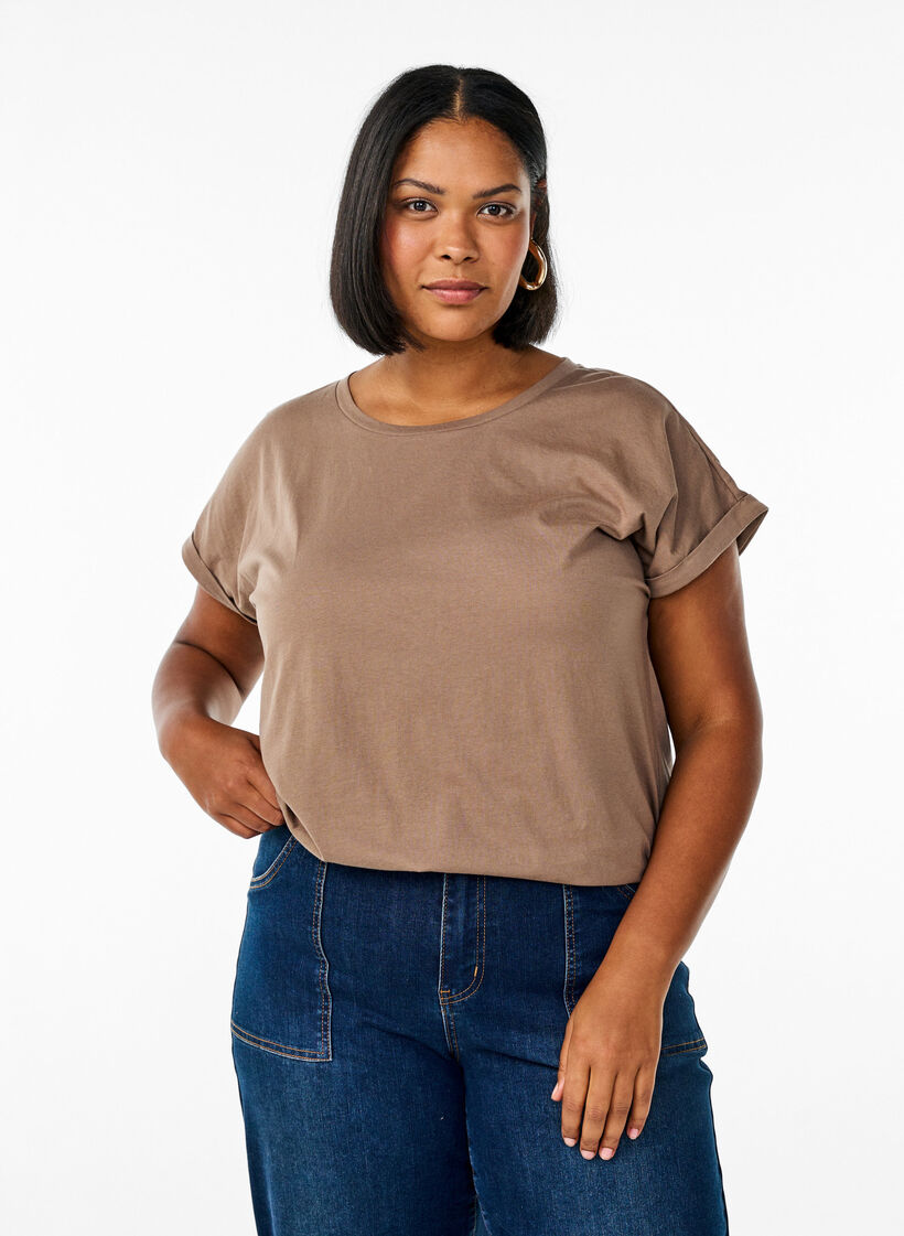 Kort&aelig;rmet t-shirt i bomuldsblanding, Brun, Model image number 0