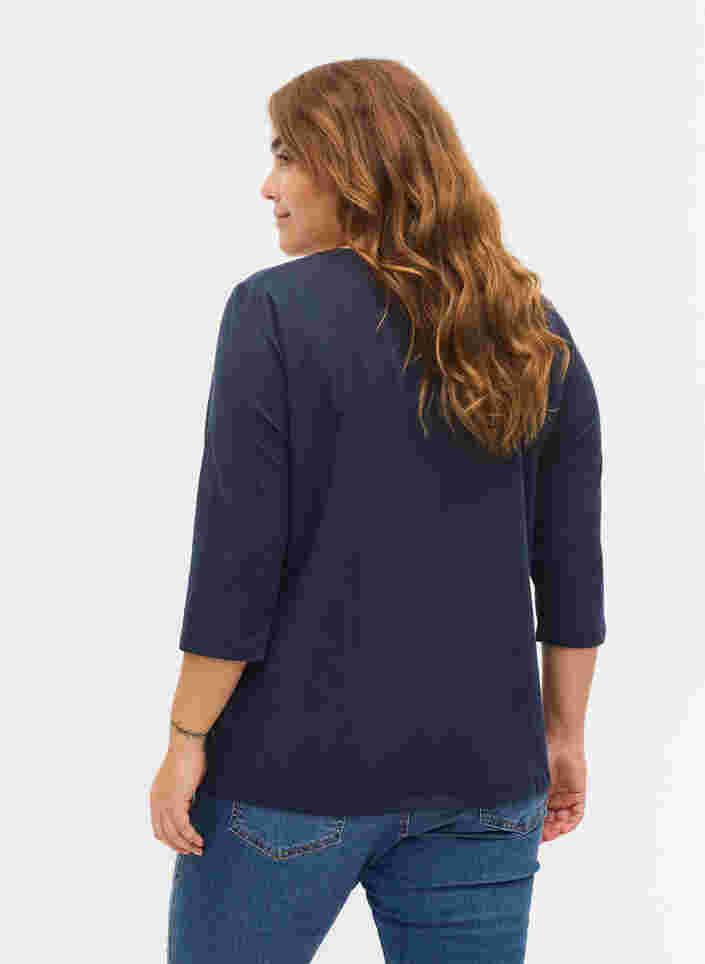 Basis bomulds t-shirt med 3/4 ærmer, Navy Blazer, Model image number 1