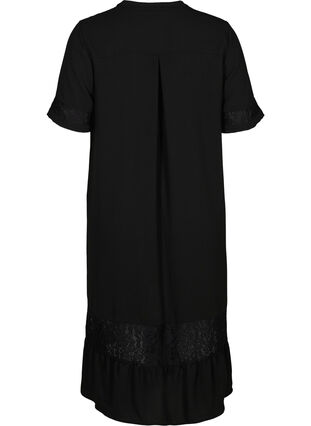 Kortærmet kjole med blondedetaljer, Black, Packshot image number 1