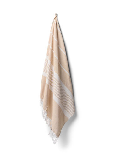 Stribet håndklæde med frynser, Light Beige Melange, Packshot image number 0
