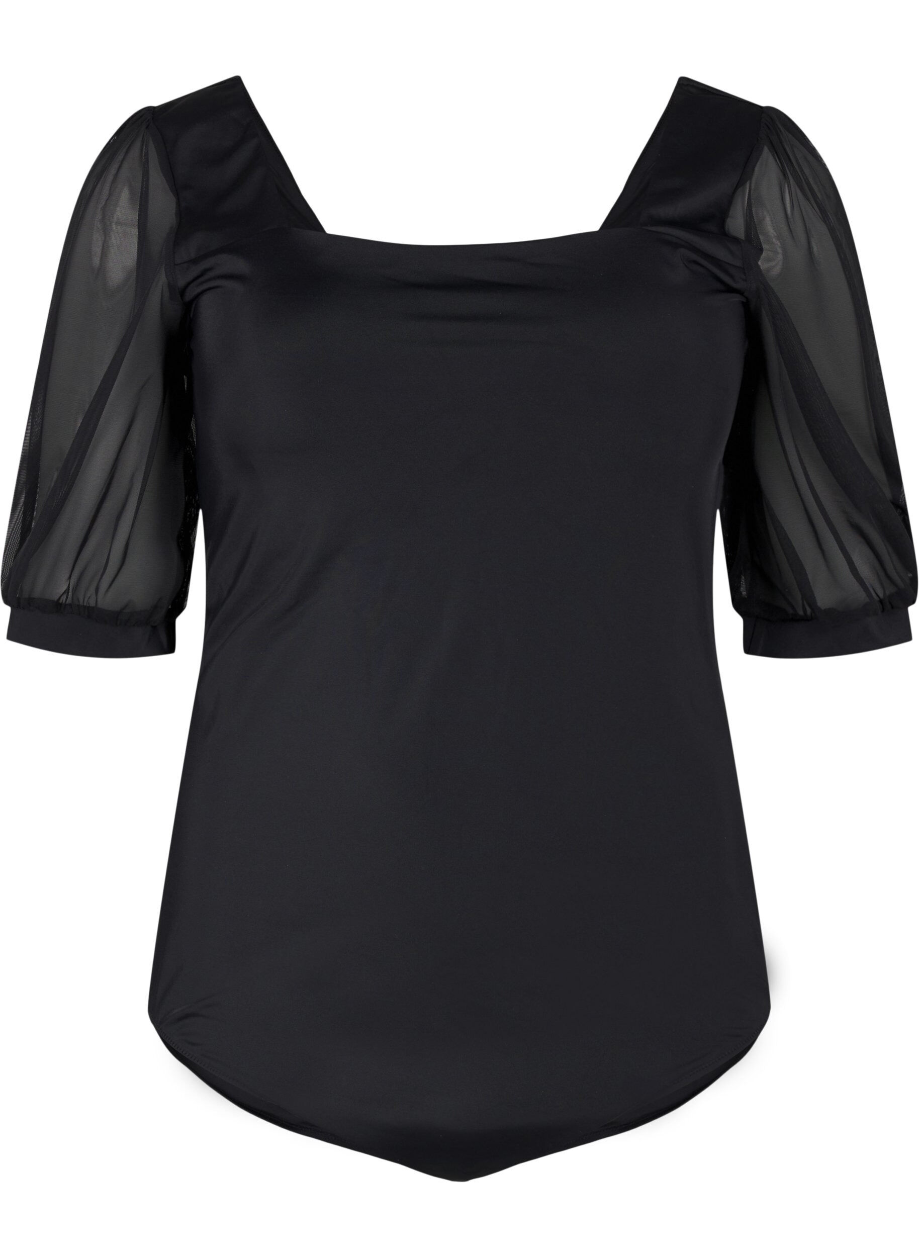 Zizzi Badedragt med korte mesh &aelig;rmer, Black, Packshot image number 0