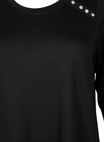 Langærmet jerseykjole med knappe detalje, Black, Packshot image number 2