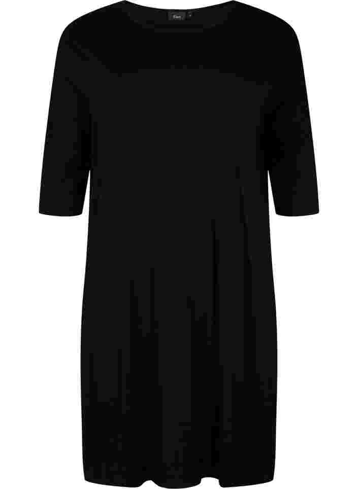 Jerseykjole  i viskose med 3/4 ærmer, Black, Packshot image number 0