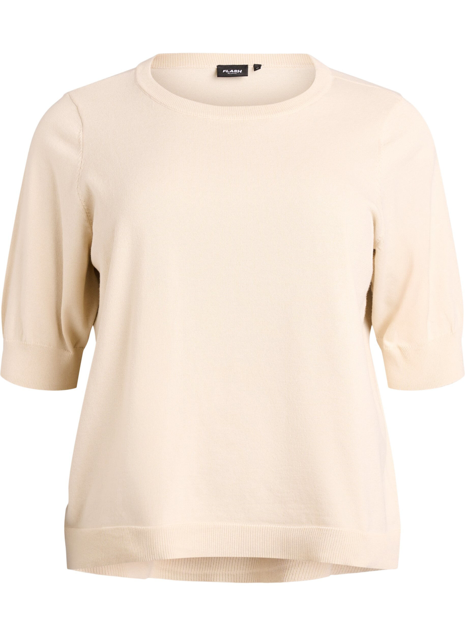 ZizziFinstrikket bluse med korte &aelig;rmer, Beige, Packshot image number 0