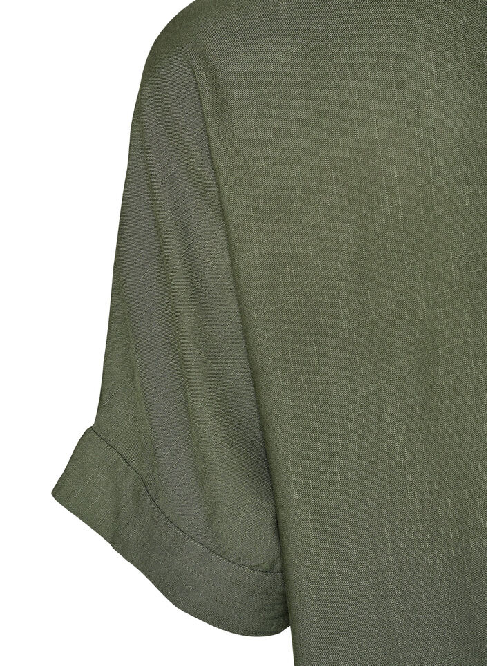 Bluse i viskose med crochetb&aring;nd og knapper, Gr&oslash;n, Packshot image number 3