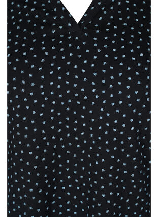 Bomulds bluse med 3/4 ærmer og blomsterprint, Black w. Blue Flower, Packshot image number 2