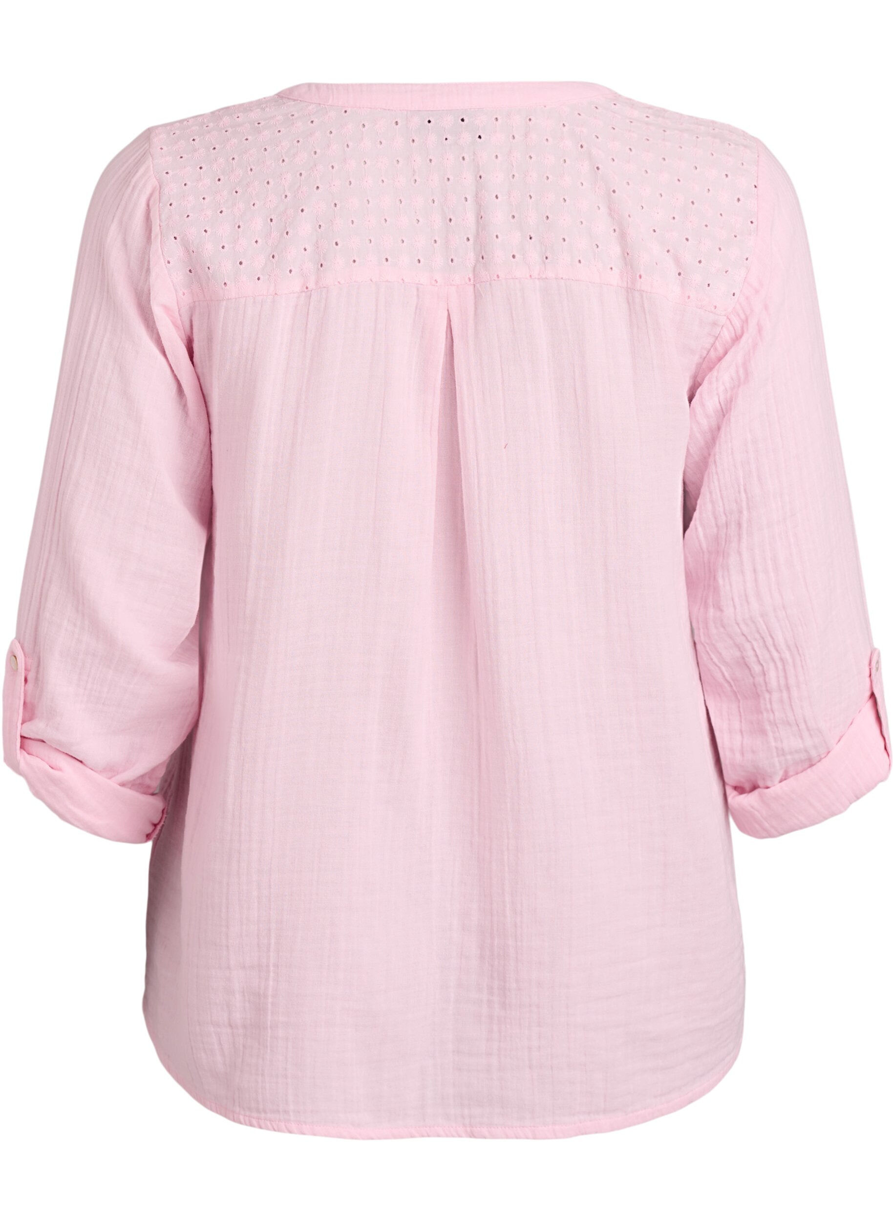 Zizzi Bluse i bomuldsmusselin med broderi anglaise, Lyser&oslash;d, Packshot image number 1