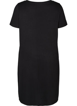 Ensfarvet kjole med korte ærmer, Black, Packshot image number 1