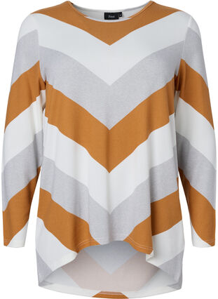 Mønstret bluse med lange ærmer, Beige Zig Zag, Packshot image number 0