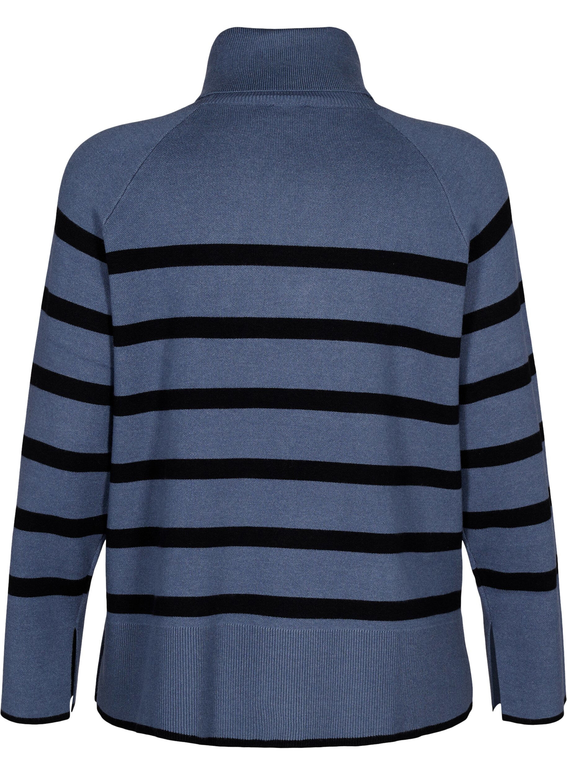 Zizzi Stribet strikbluse med rullekrave, B.Sea w.BlackStripes, Packshot image number 1