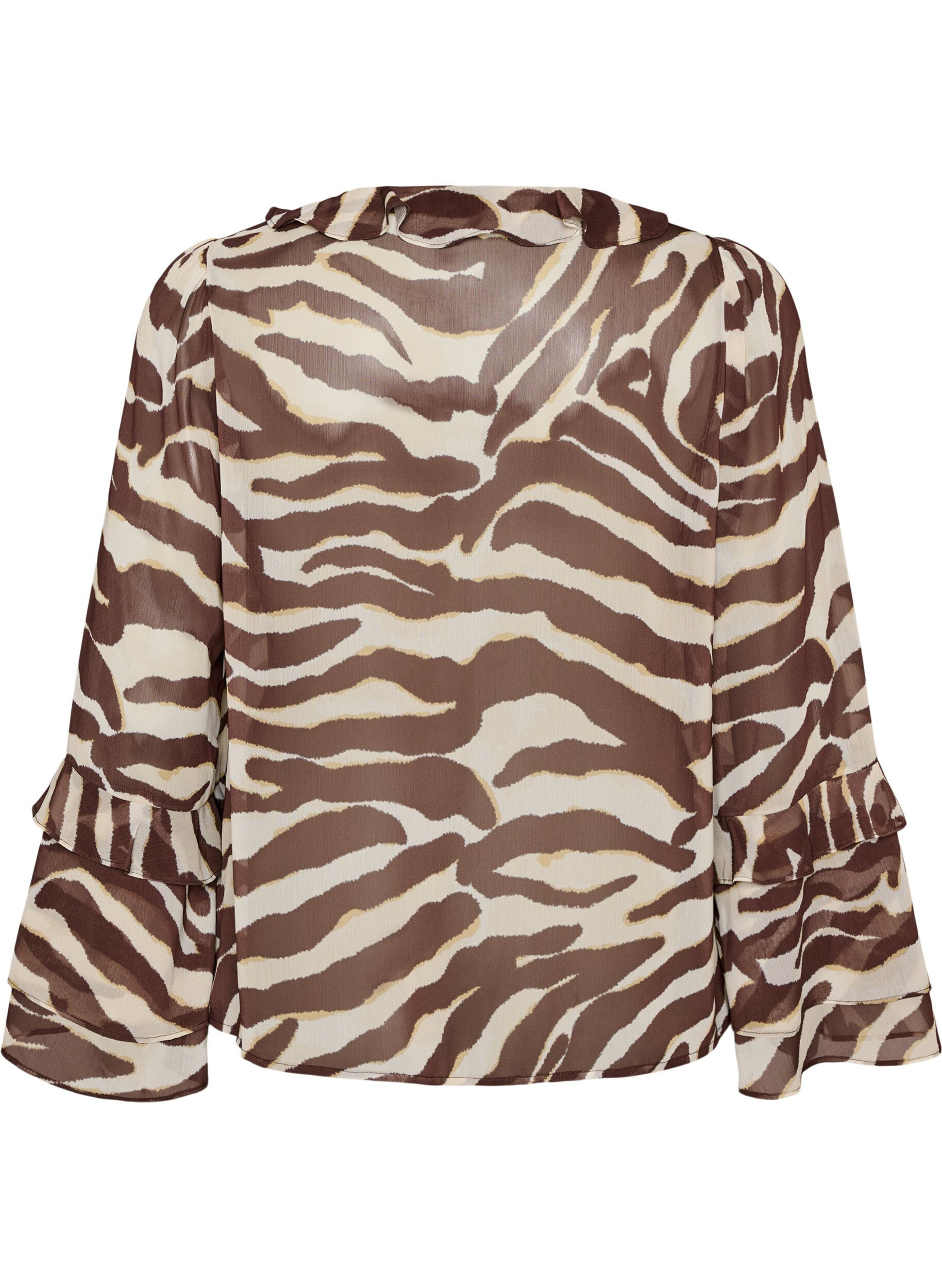 ZizziChiffonbluse med zebram&oslash;nster og fl&aelig;ser, Brun, Packshot image number 1
