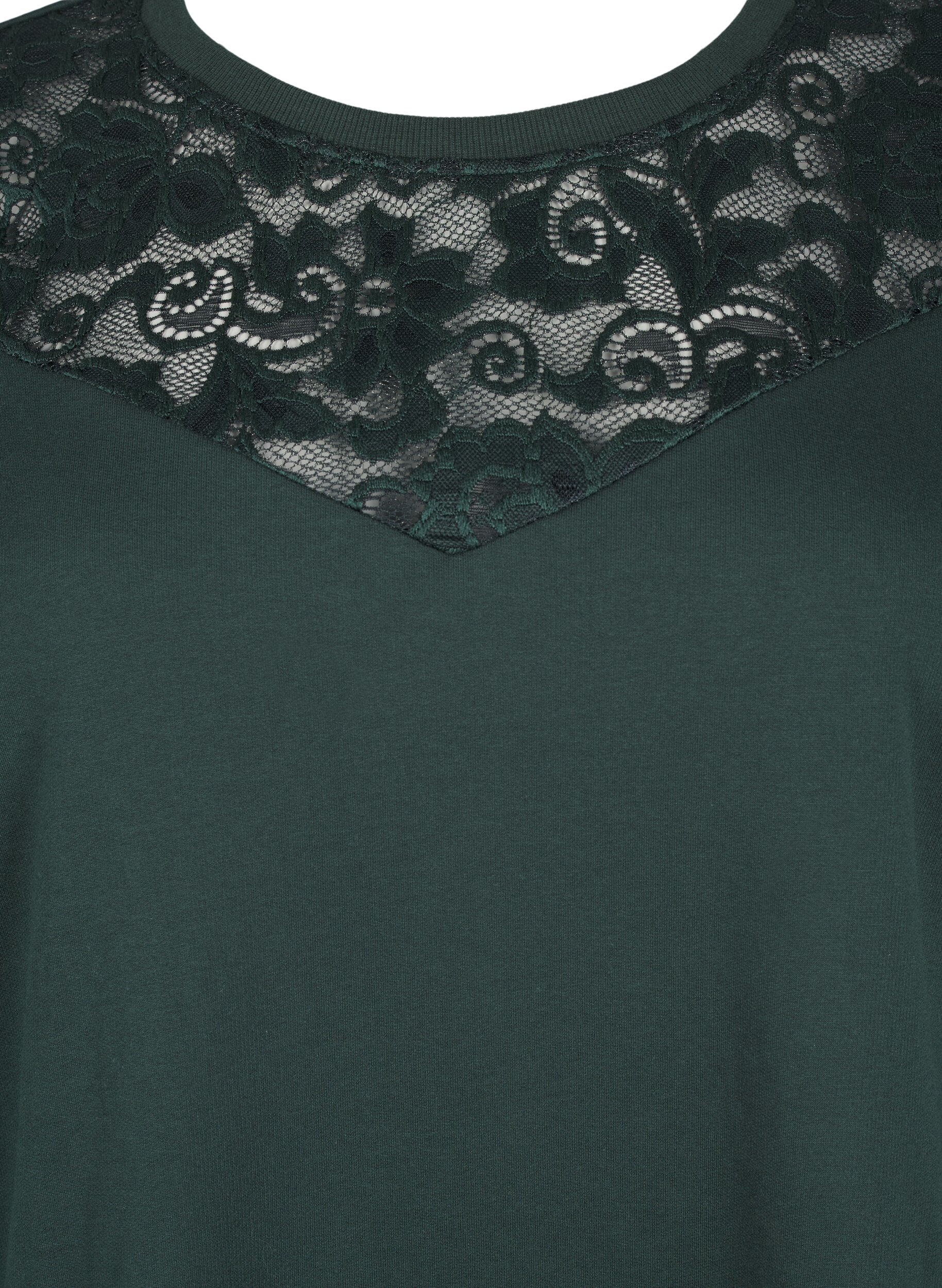 Zizzi Sweatshirt med blondedetalje, Scarab, Packshot image number 2