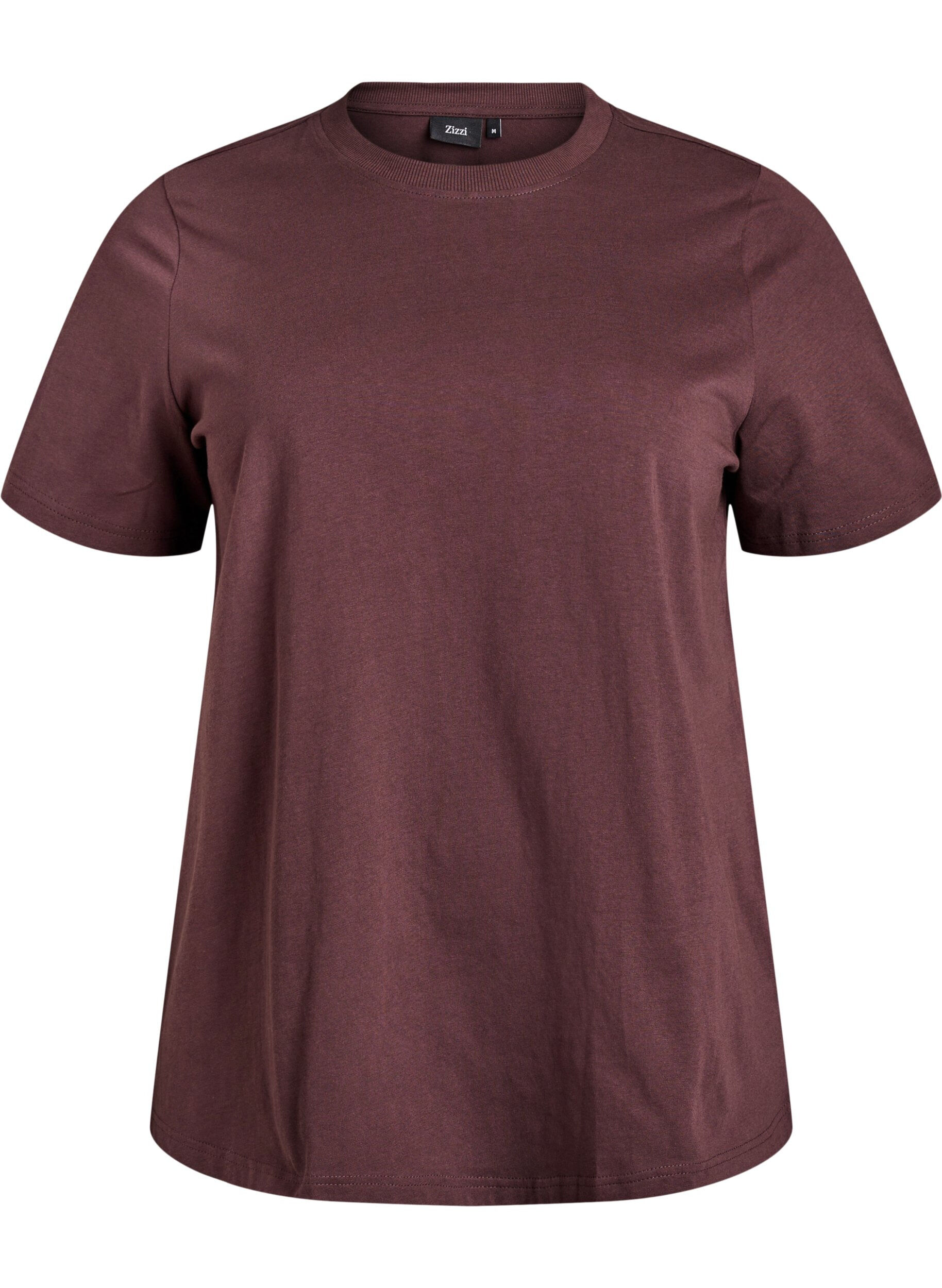 ZizziBasis t-shirt i bomuld med rund hals, Brun, Packshot image number 0