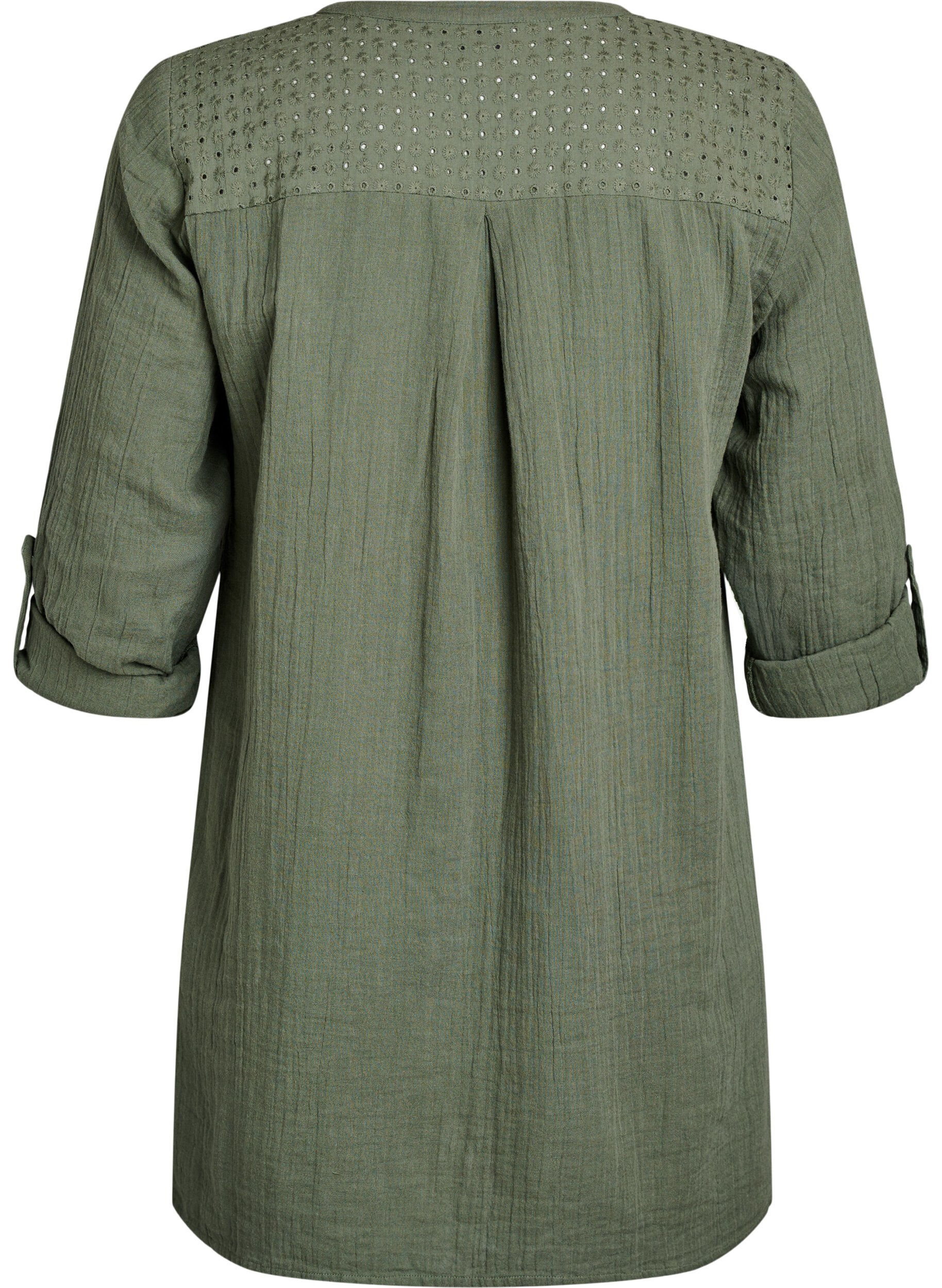 ZizziTunika i bomuldsmusselin med broderi anglaise, Gr&oslash;n, Packshot image number 1