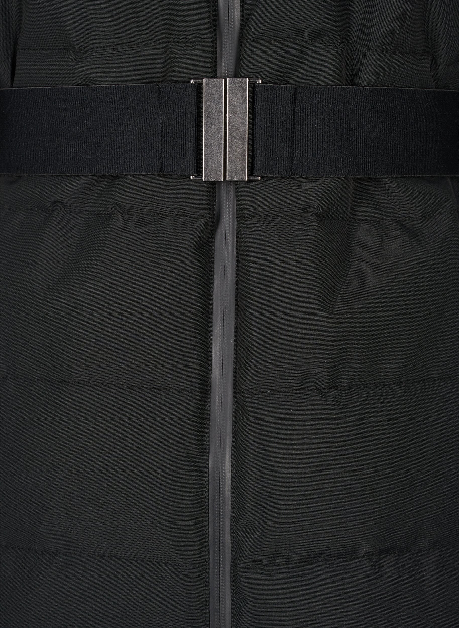 Zizzi Vandafvisende skijakke med h&aelig;tte og b&aelig;lte, Black, Packshot image number 3