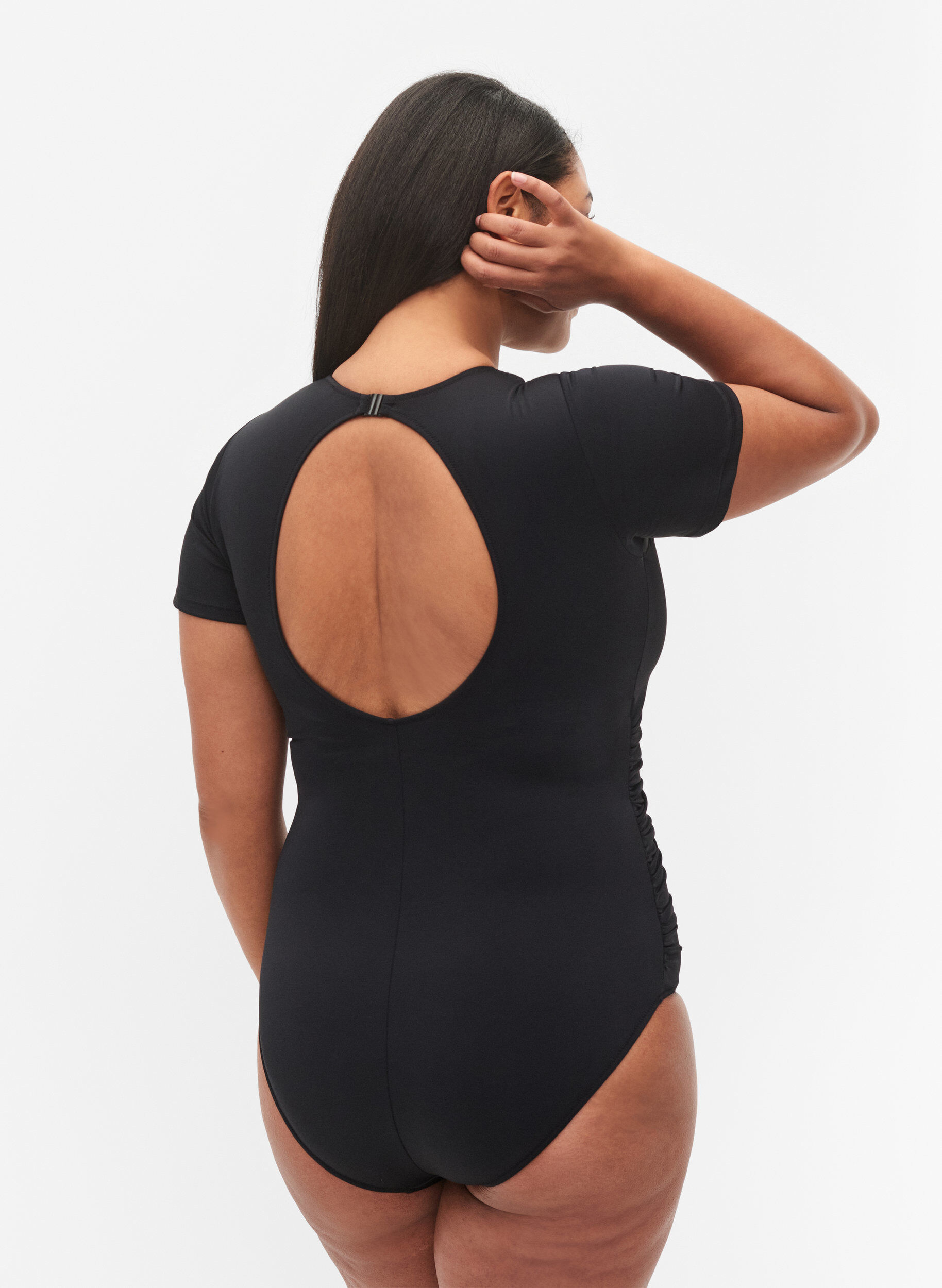 Zizzi Badedragt med korte &aelig;rmer, Black, Model image number 1