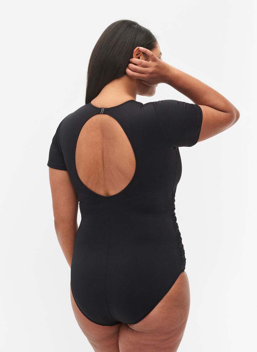 Badedragt med korte ærmer, Black, Model image number 1
