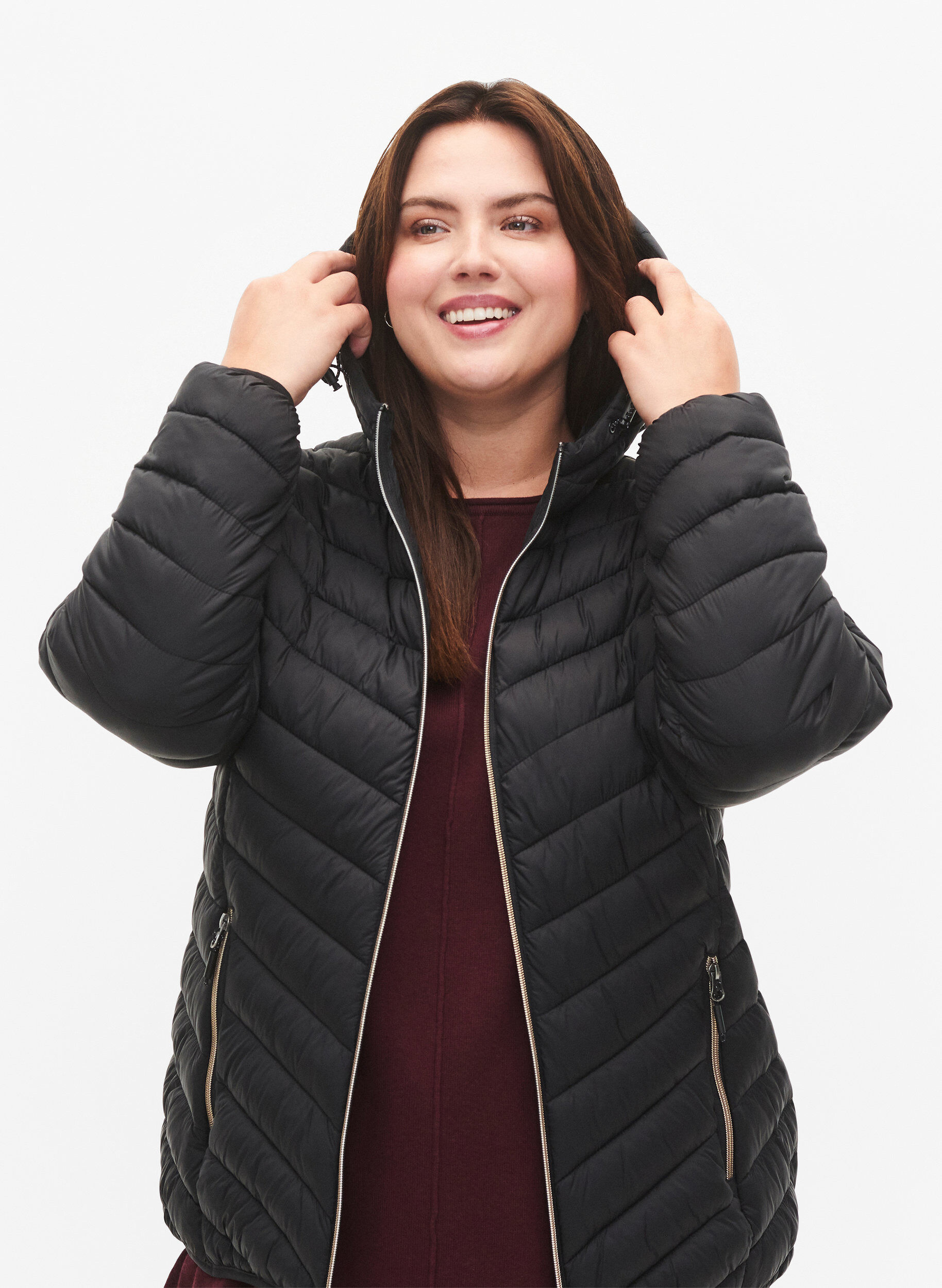 ZizziLetv&aelig;gts jakke med h&aelig;tte, Sort, Model image number 3