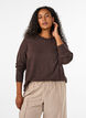 Strikbluse med rund hals, Brun, Model image number 0