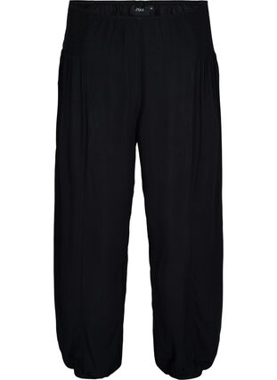 Løstsiddende bukser med smockdetalje, Black, Packshot image number 0