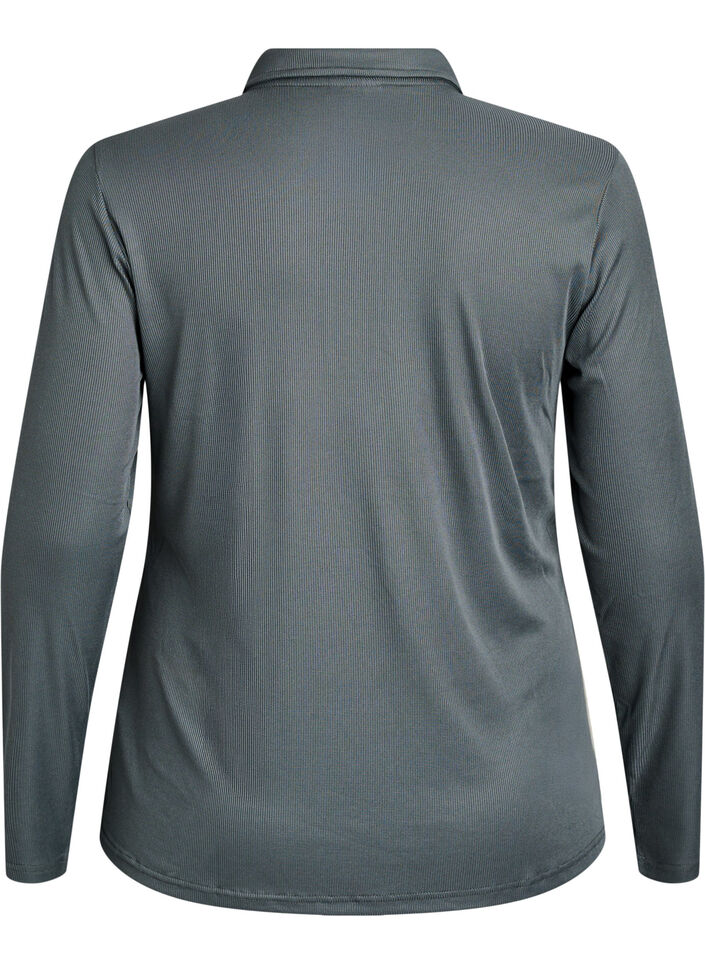 Poloshirt i blød rib med lange ærmer, Grøn, Packshot image number 1