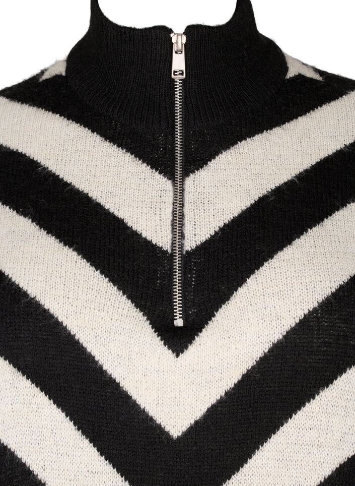 Højhalset striktrøje med lynlås, Black Birch Stripe, Packshot image number 2