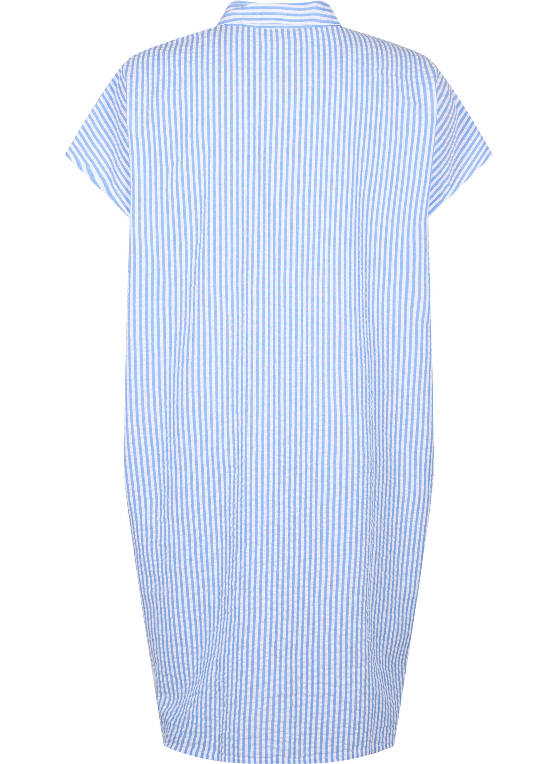 Zizzi Lang stribet skjorte i bomuld , Light Blue Stripe, Packshot image number 1