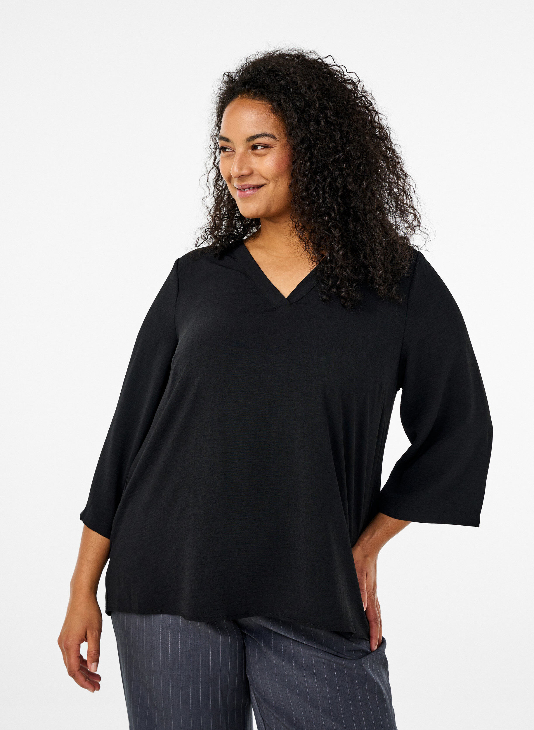 Bluse med 3/4 &aelig;rmer, Sort, Model
