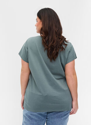 Bomulds t-shirt med striber, Balsam Green Solid, Model image number 1
