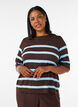 Stribet strikbluse med korte &aelig;rmer, Brun, Model image number 0