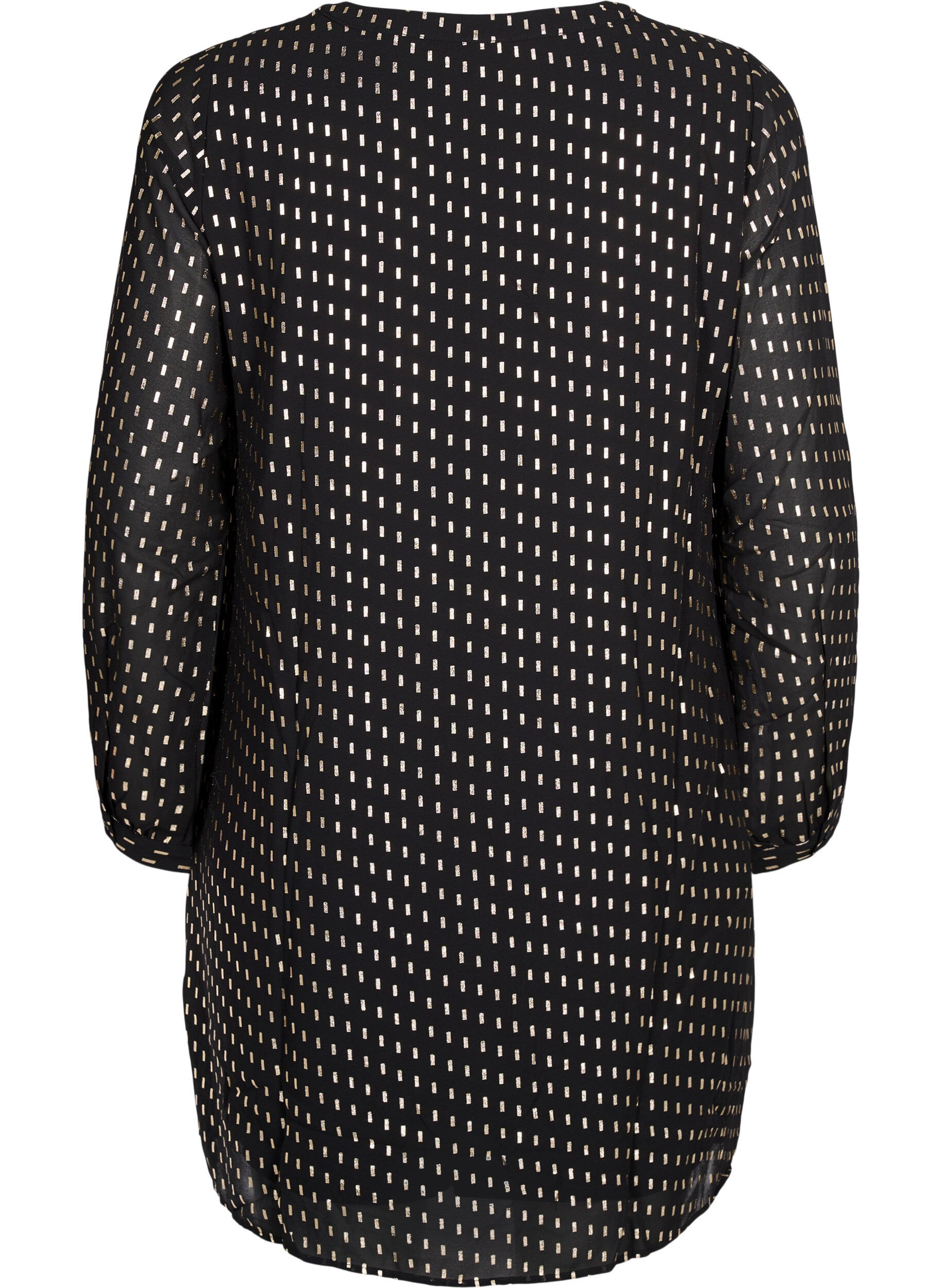 Zizzi Lang&aelig;rmet kjole med folie print, Black w. Gold, Packshot image number 1